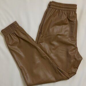 Zara Faux Leather Brown Waistband Pants with Cinched Ankle Size XS-S